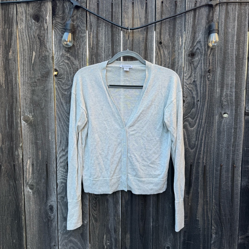 🔴Athleta Heather Grey Lightweight Hip Length Button Up Lyocell Cardigan medium